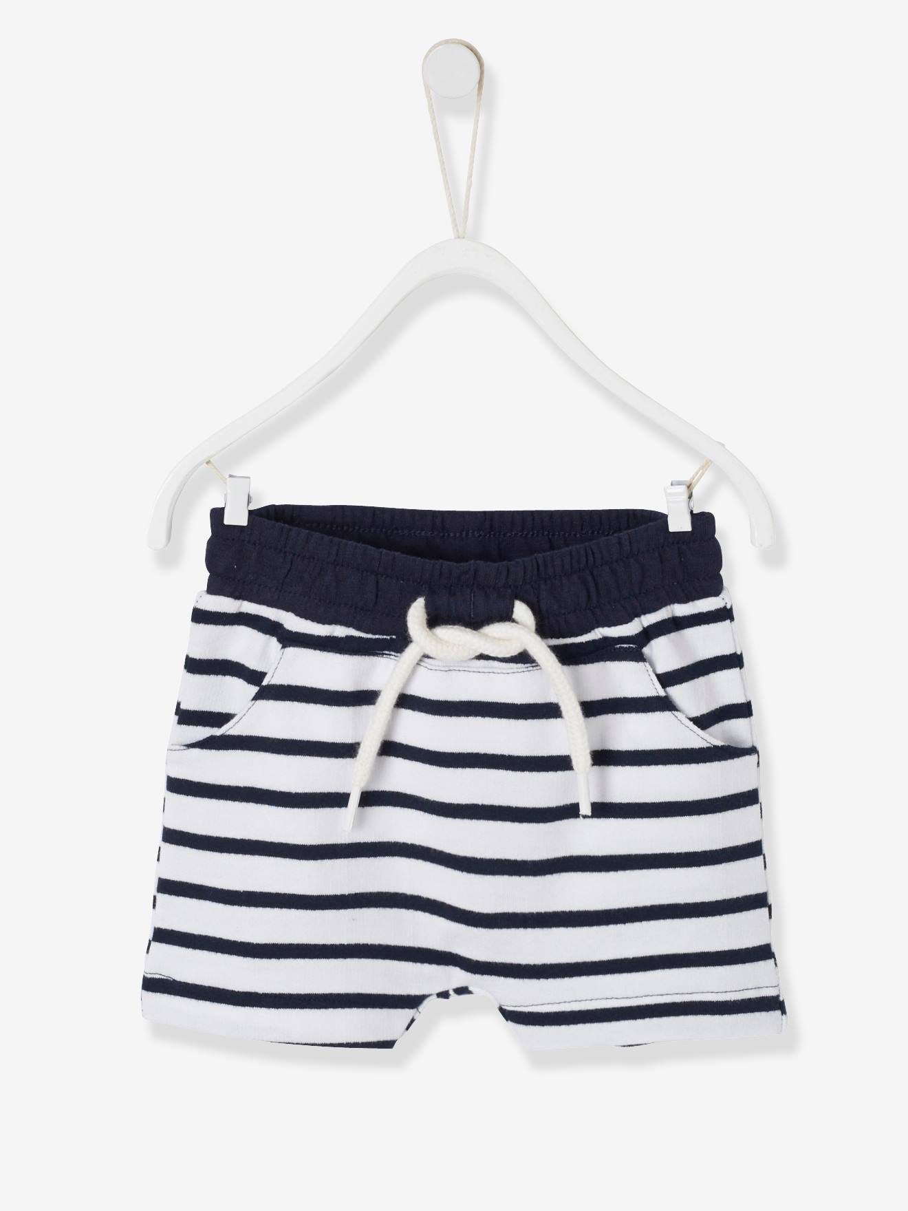 Bermuda de lã polar para bebê menino. Azul escuro liso.