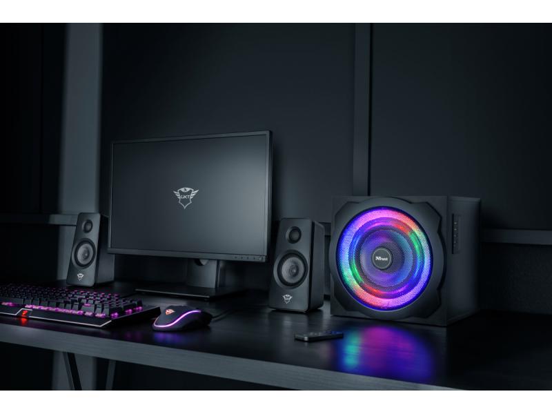 Trust PC-Lautsprecher GXT 629 Tytan RGB Illuminated 2.1 Leistungsstarkes 2.1-Lautsprecherset mit einstellbarer RGB-Beleuchtung