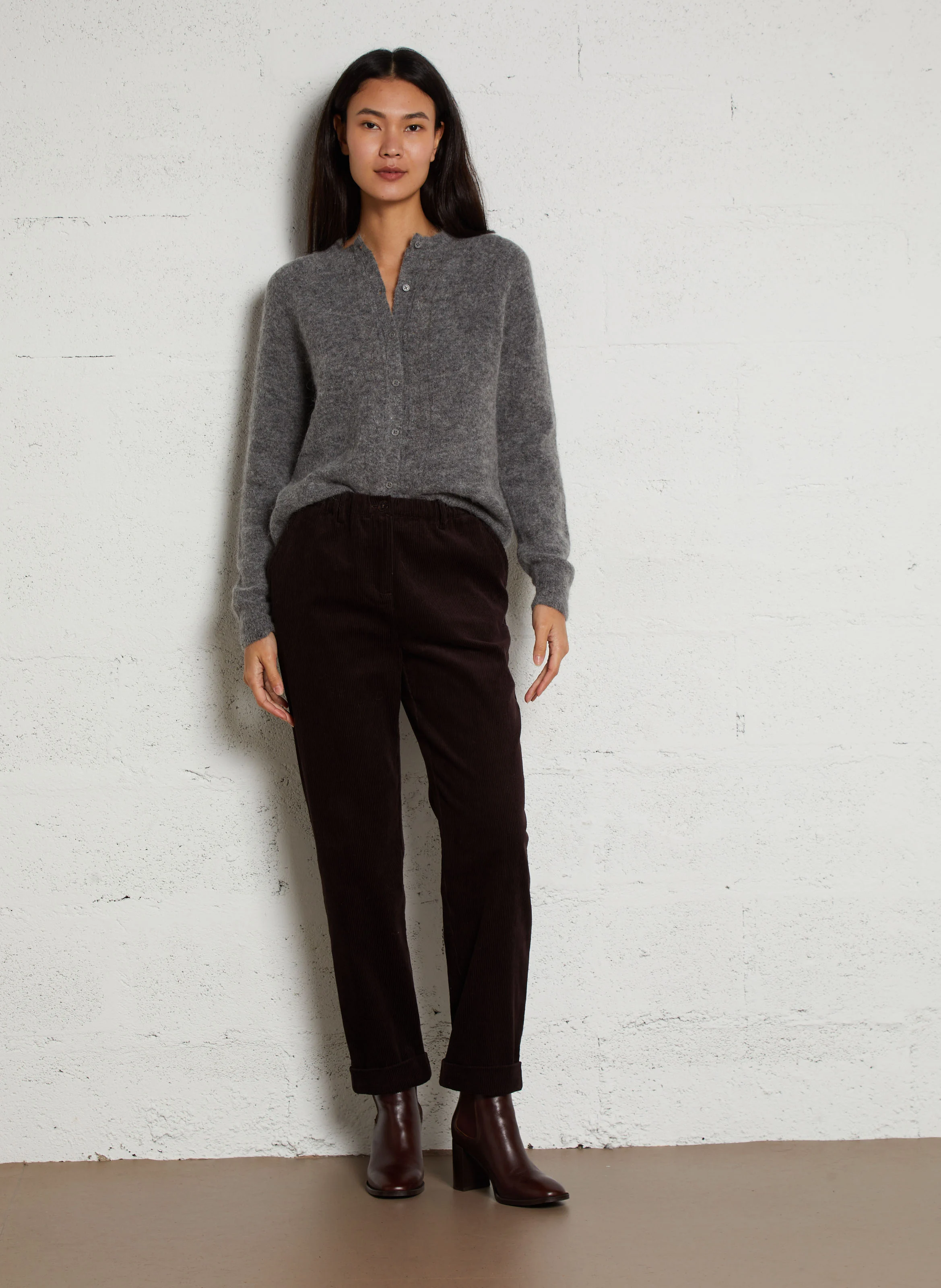 RANCY - Pantalon droit en velours côtelé | Marron