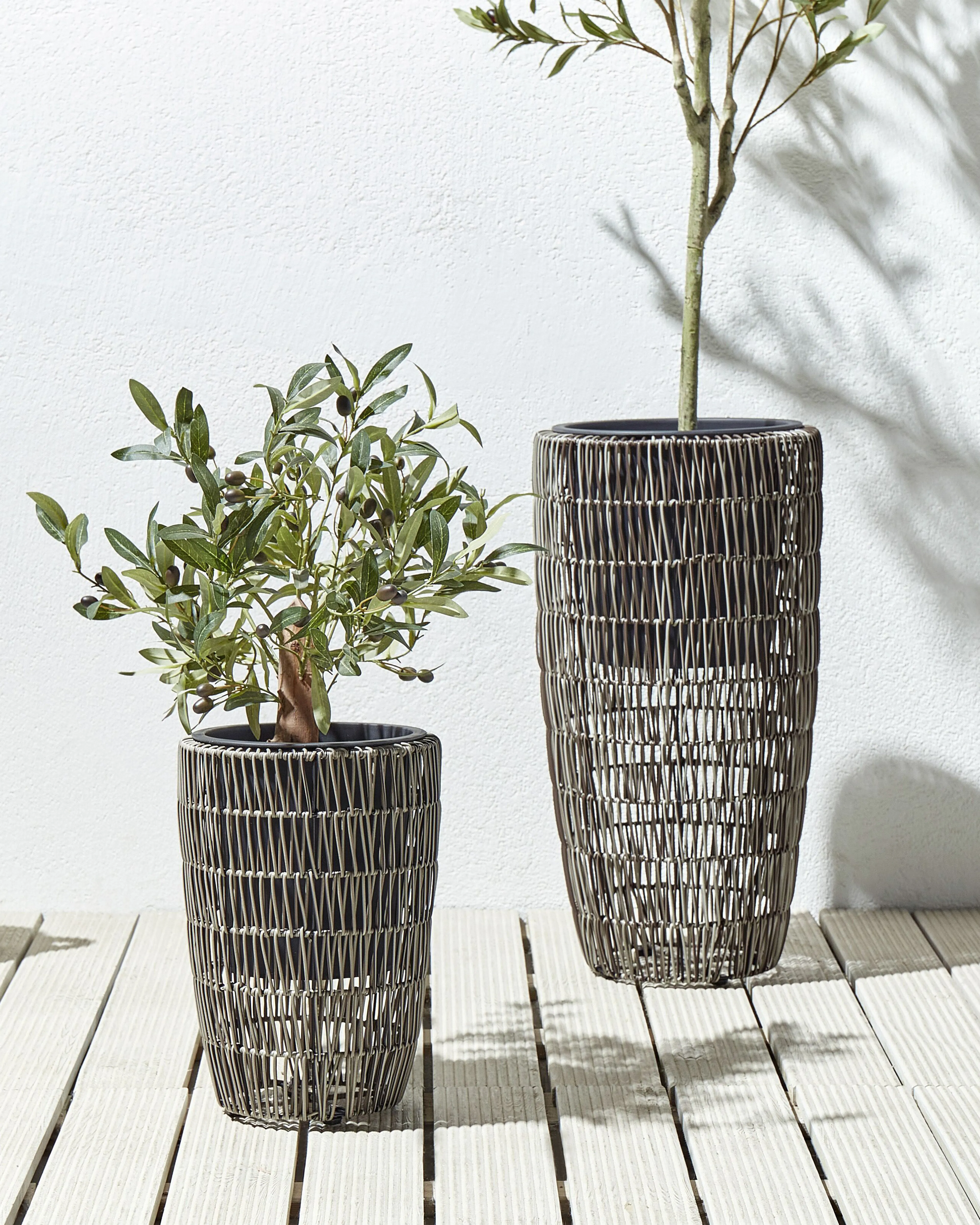 Set van 2 bloempotten CHELONE PE rotan 26/34 cm Bruin