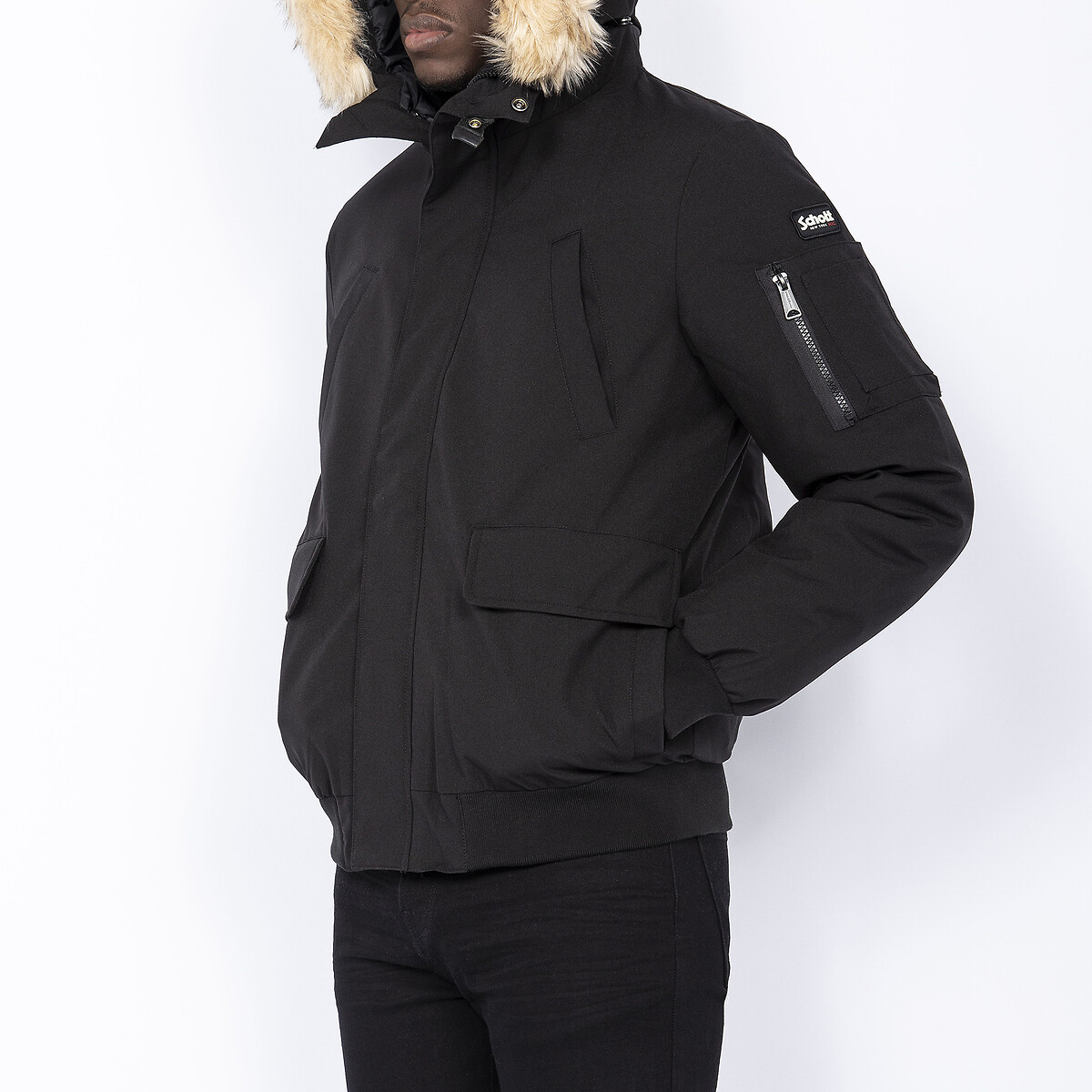 SCHOTT<br>Jaqueta bomber quente com zíper e capuz Keyburn