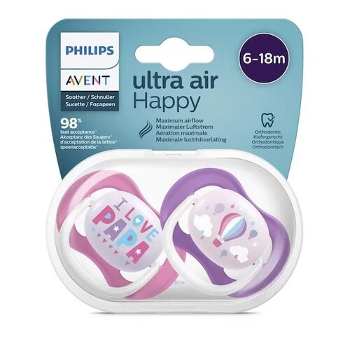 SCF 080/10 Sucettes Ultra Air 6-18M mixte love papa Avent - Lot de 2