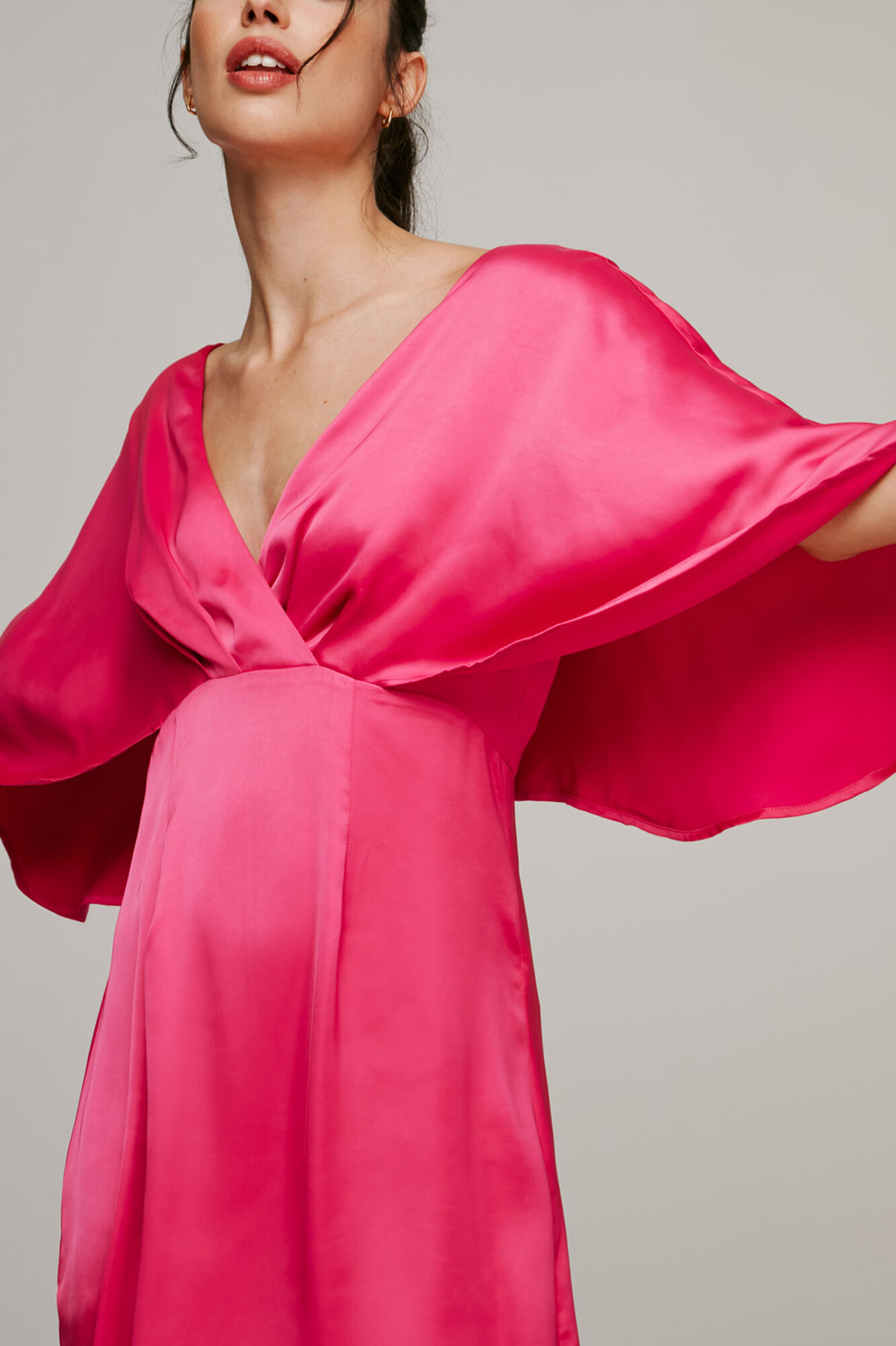 Vestido midi de manga curta - Rosa