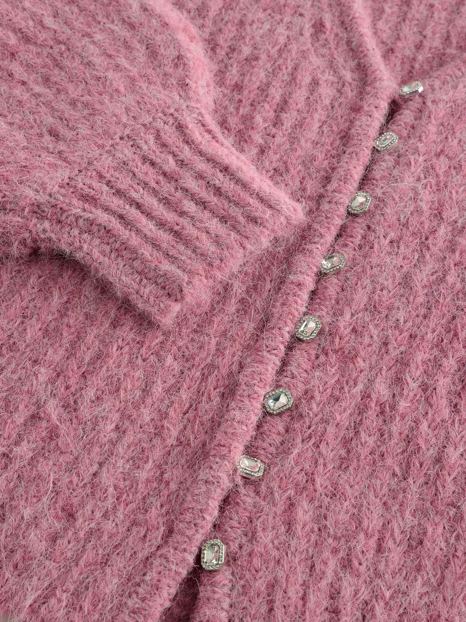 Lichtroze - Gem Button Relaxed Cardigan With Wool