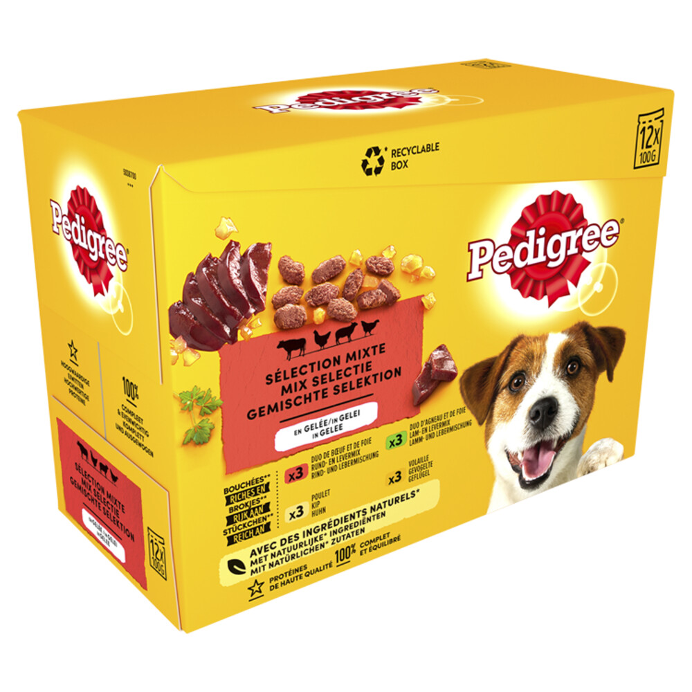 Pedigree Adult Hondenvoer Maaltijdzakjes Multipack Vlees & Gevogelte in Gelei12 x 100 gr