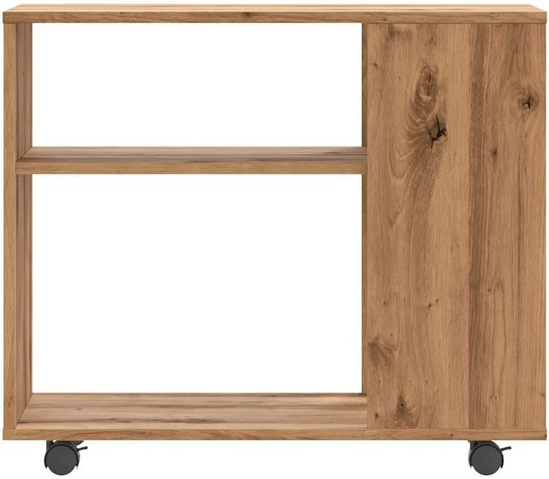 Bijzettafel - Hout - Met 2 Schappen - Zwenkwielen