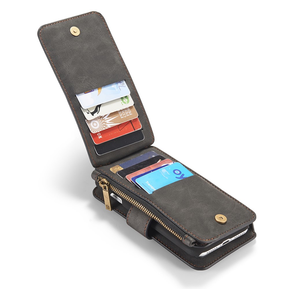 iPhone SE (2022/2020) / 8 / 7 3in1 Leder Tasche   Magnet Hardcase und Karten Etui (Vertikal Ausklappbar) - Schwarz