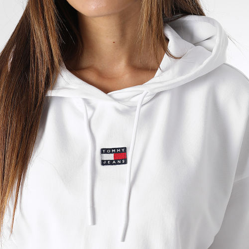 Sweat Capuche Crop Femme Badge 6126 Blanc