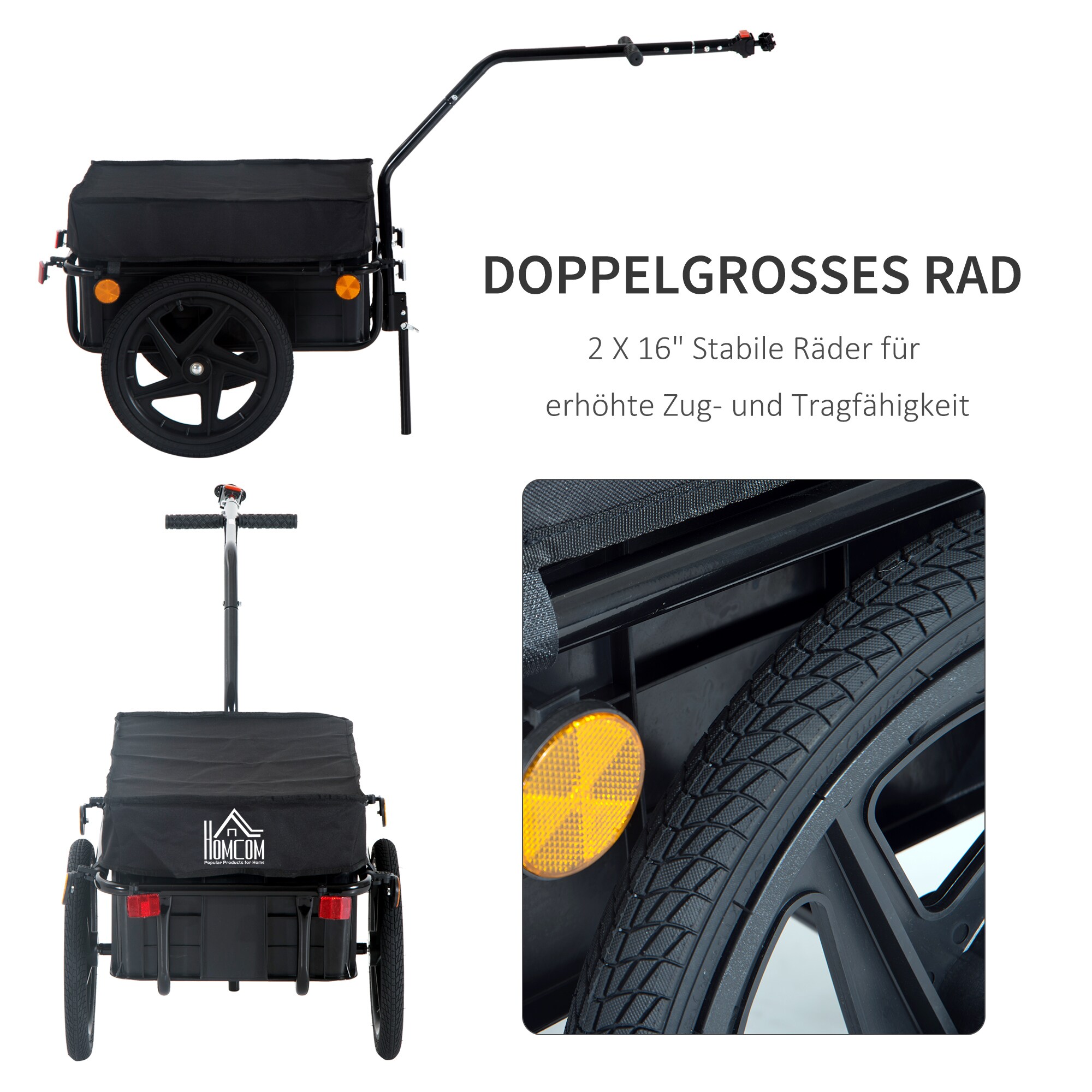 HOMCOM Lastenanhänger schwarz 144L x 59B x 80H cm