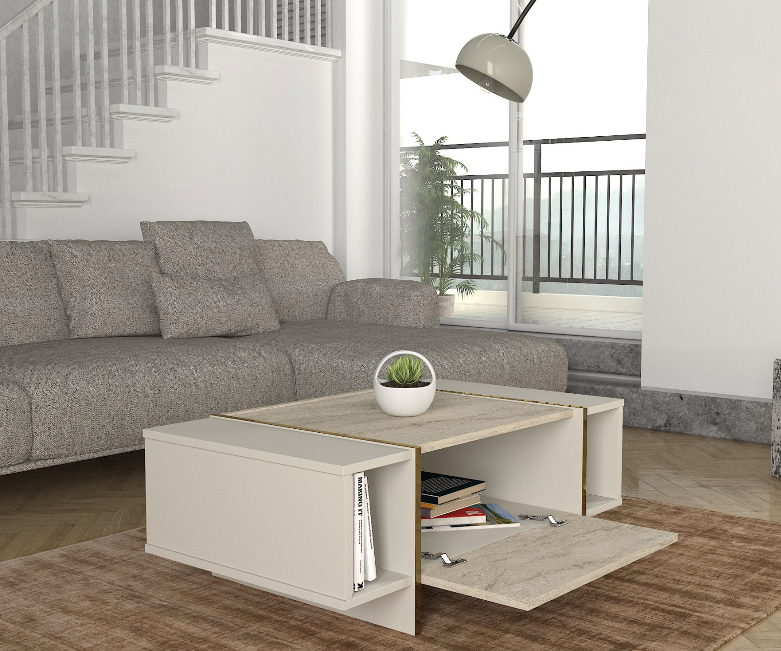 Couchtisch - beige - Granit Optik - 103,8 cm