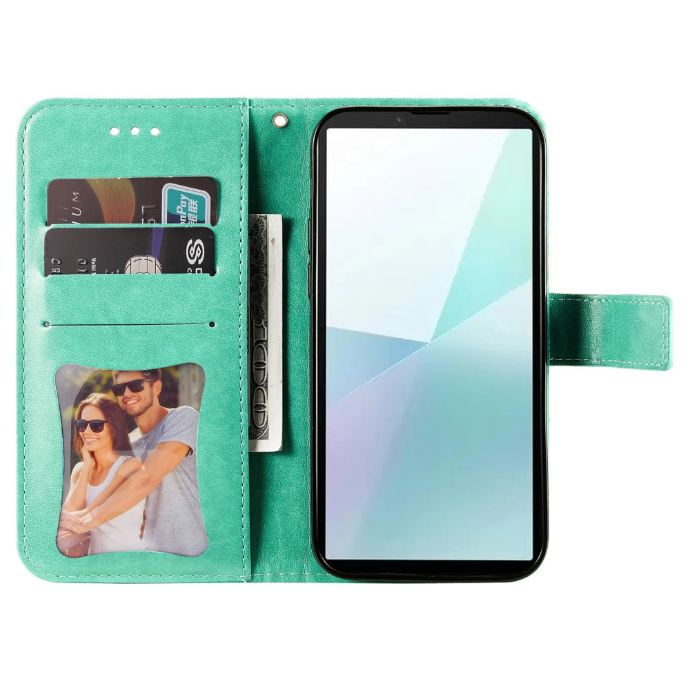 Sony Xperia 10 VI Leder Tasche Wallet - Mandala Flowers Imprint - Türkis