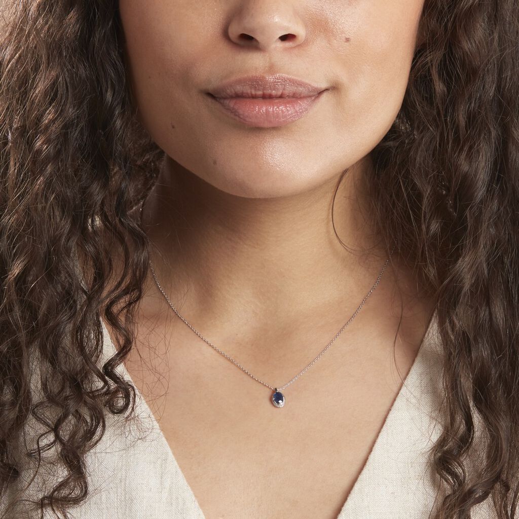 Collier Kriska Or Blanc Saphir Et Diamant