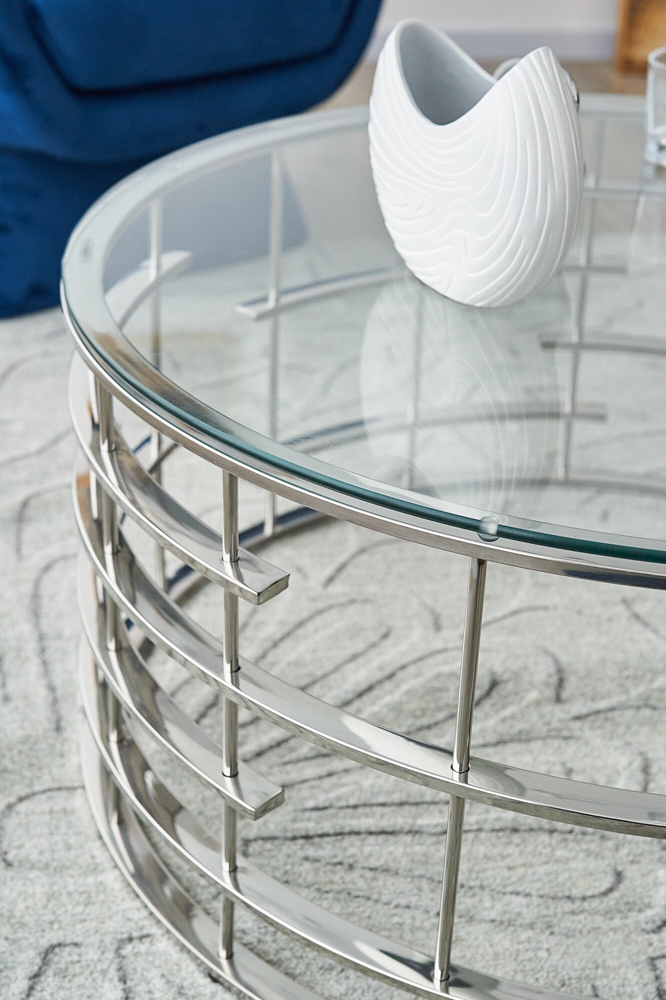 Couchtisch Ø 80 cm silber Glastisch Beistelltisch Sofatisch Wohnzimmertisch
