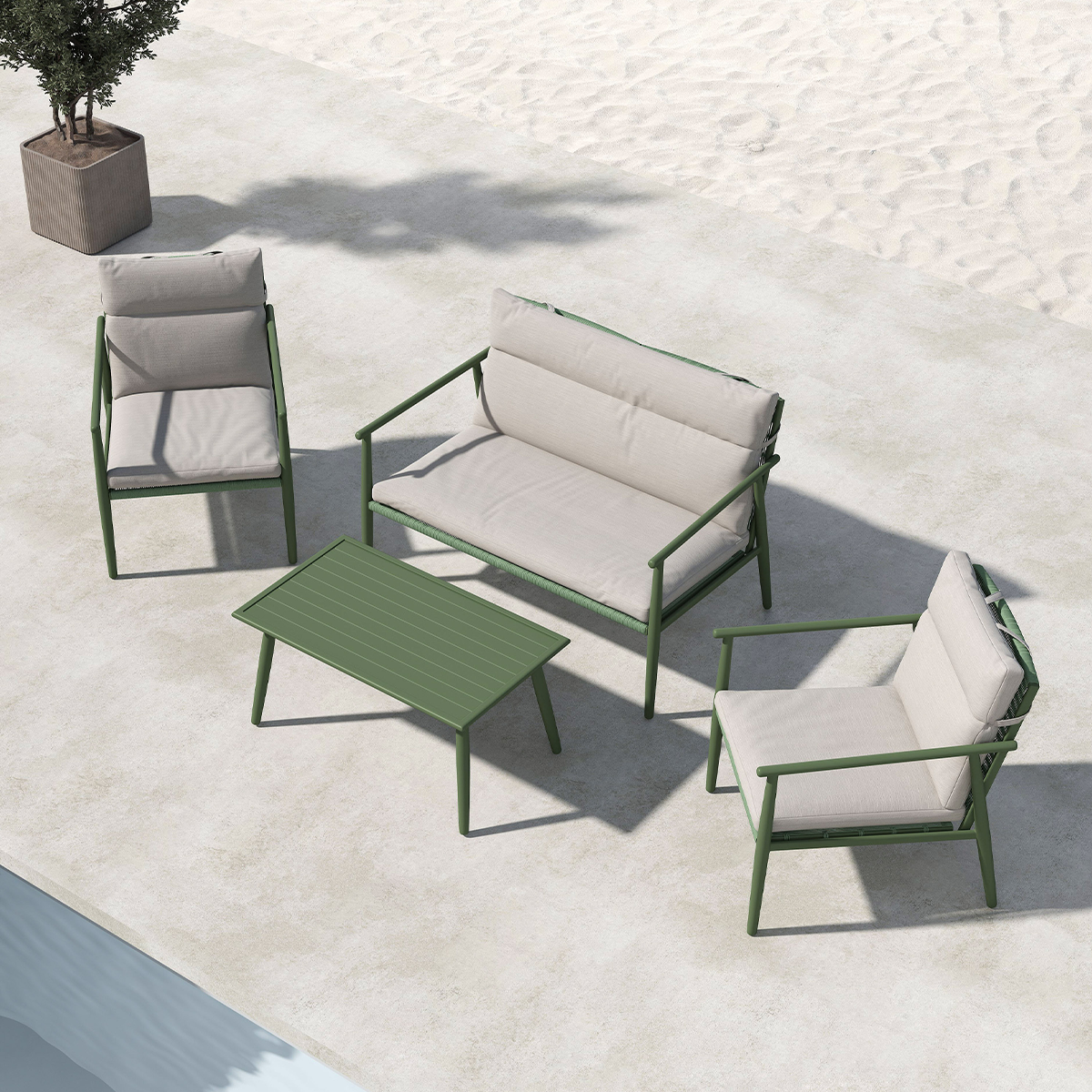 Tuin loungeset Margret - met zitkussens Groen - beige kussens