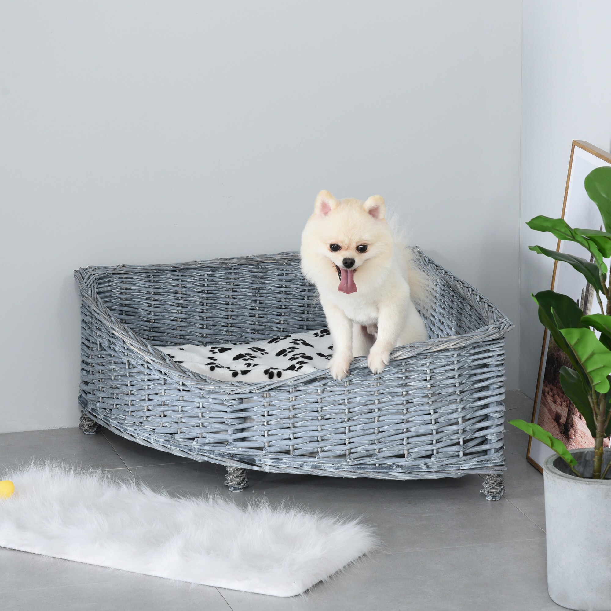 PawHut Haustierbett mit Kissen grau 68B x 68T x 32H cm