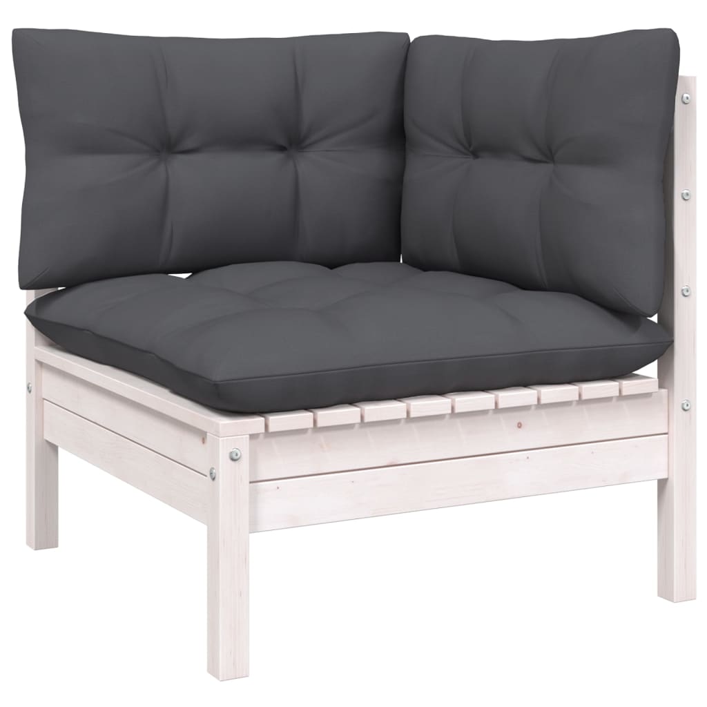 Salon de jardin meuble d'extérieur ensemble de mobilier 3 pièces avec coussins anthracite bois de pin