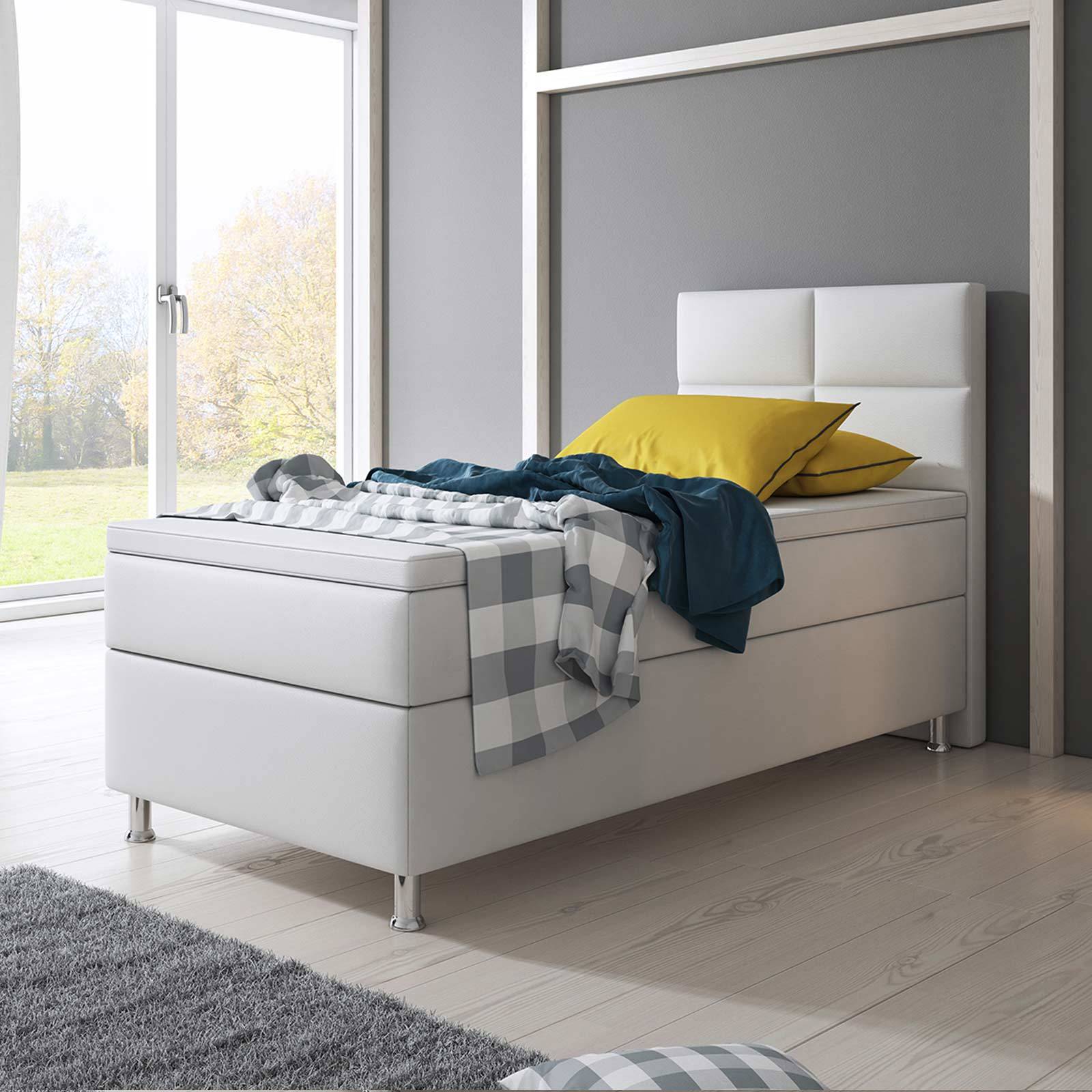 Boxspringbett - weiß - Kunstleder - H3 - 90x200 cm