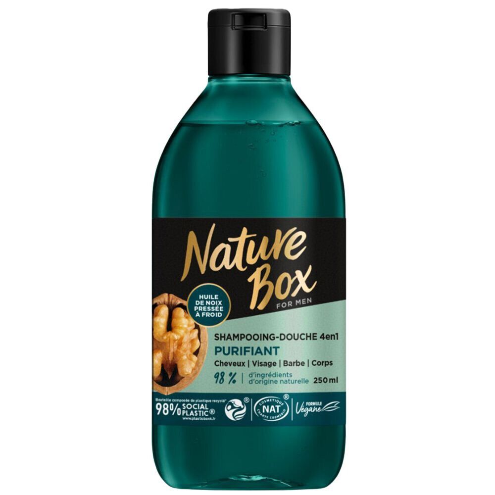 Shampoing douche 4 en 1 pour Homme à l'huile de noix Nature Box 250ml