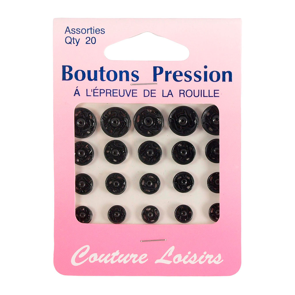 Assortiment de 50 boutons pression noirs