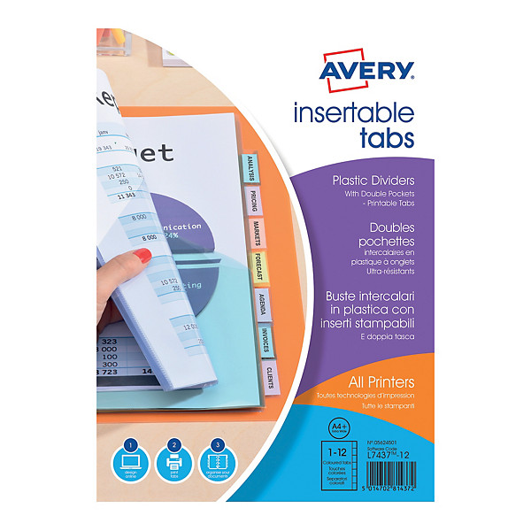 Doubles pochettes intercalaires Avery polypro transparent 180 microns, lot de 12