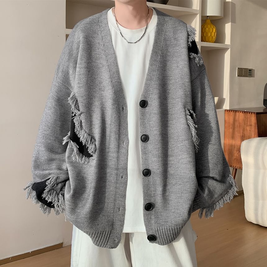Drawouf - V-hals franje patchwork vest