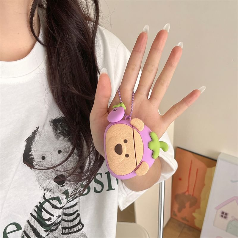 VanDi - Auberginebeer AirPods / Pro oortelefoonhoesje met bedel