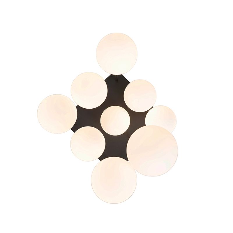 Moderne plafondlamp zwart met opaal glas 9-lichts  - Athens