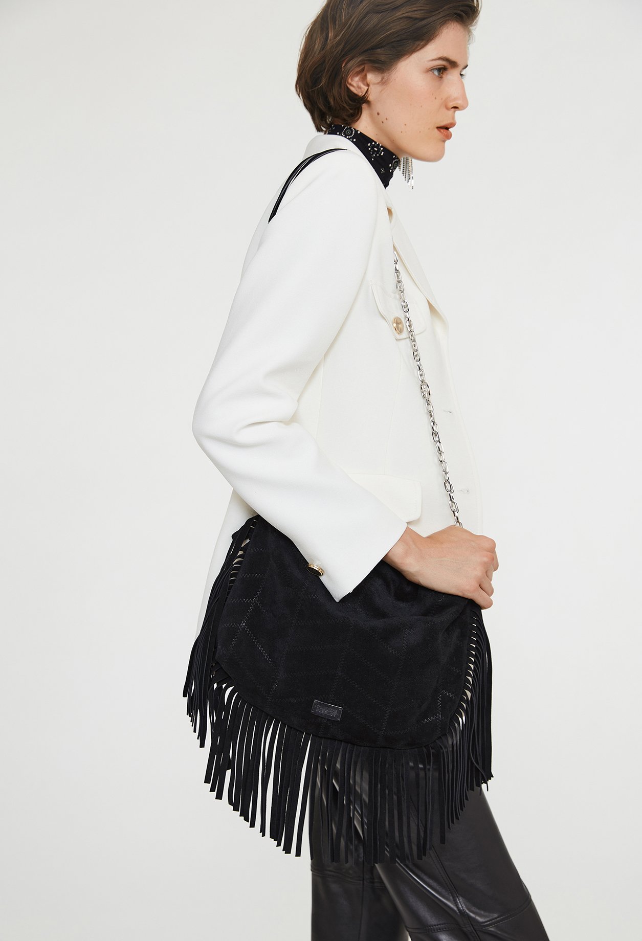 Sac Anemone frange cuir suede