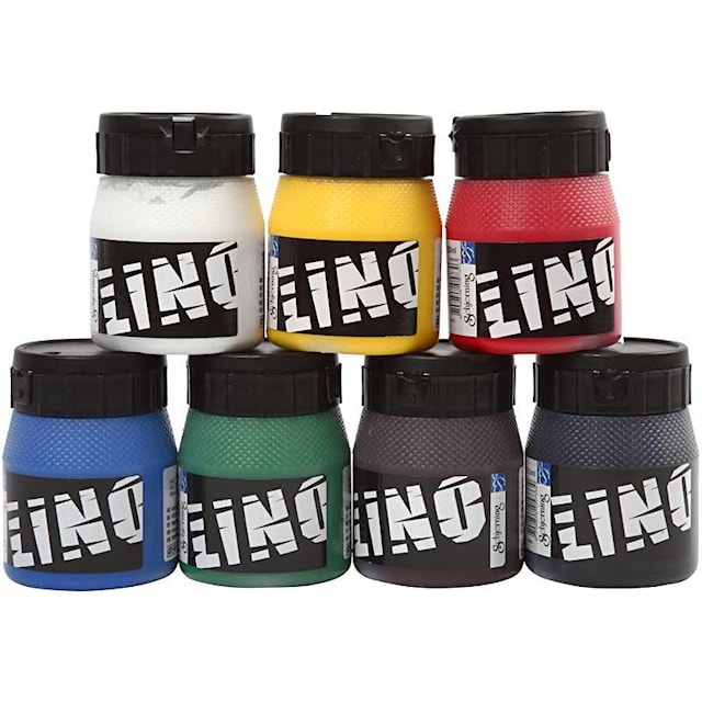 Linoleumsmaling, ass. farger, 7x250 ml/ 1 pk.