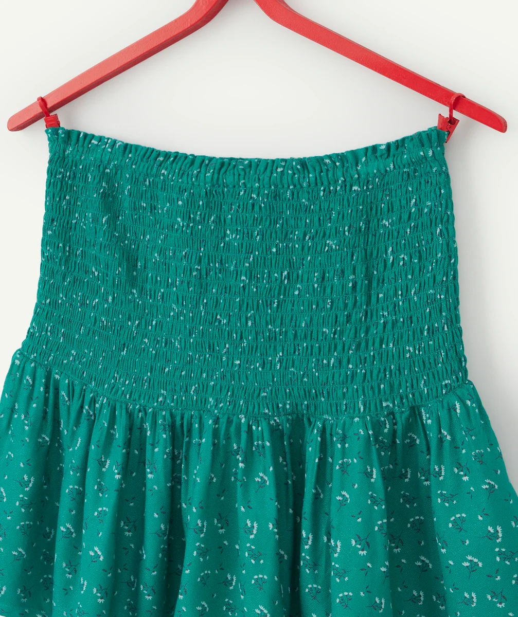 JUPE ÉLASTIQUÉE FILLE EN VISCOSE RESPONSABLE VERTE ET IMPRIMÉE
