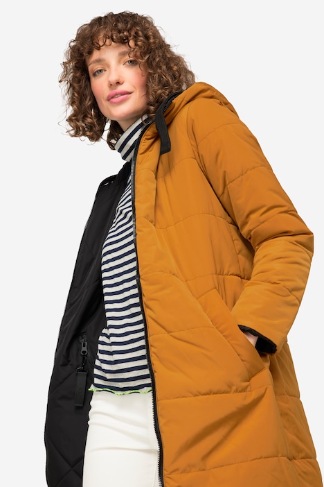 Wende Long-Steppjacke, Kapuze, 2-Wege-Zipper, Daunenoptik-Wattierung, fällt kleiner aus