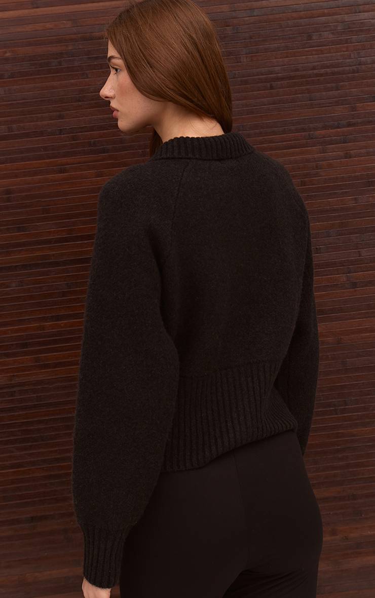 Noir Cardigan Tricoté À Col Avec Détail À La Taille