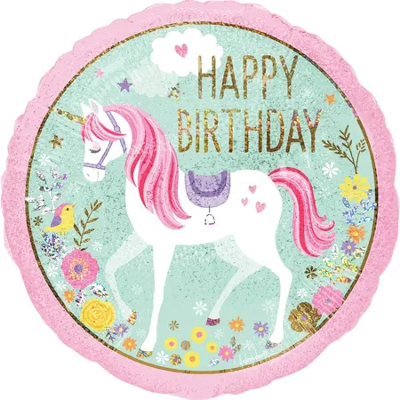 amscan Folienballon Holografisch Magical Unicorn Happy Birthday, sortiert