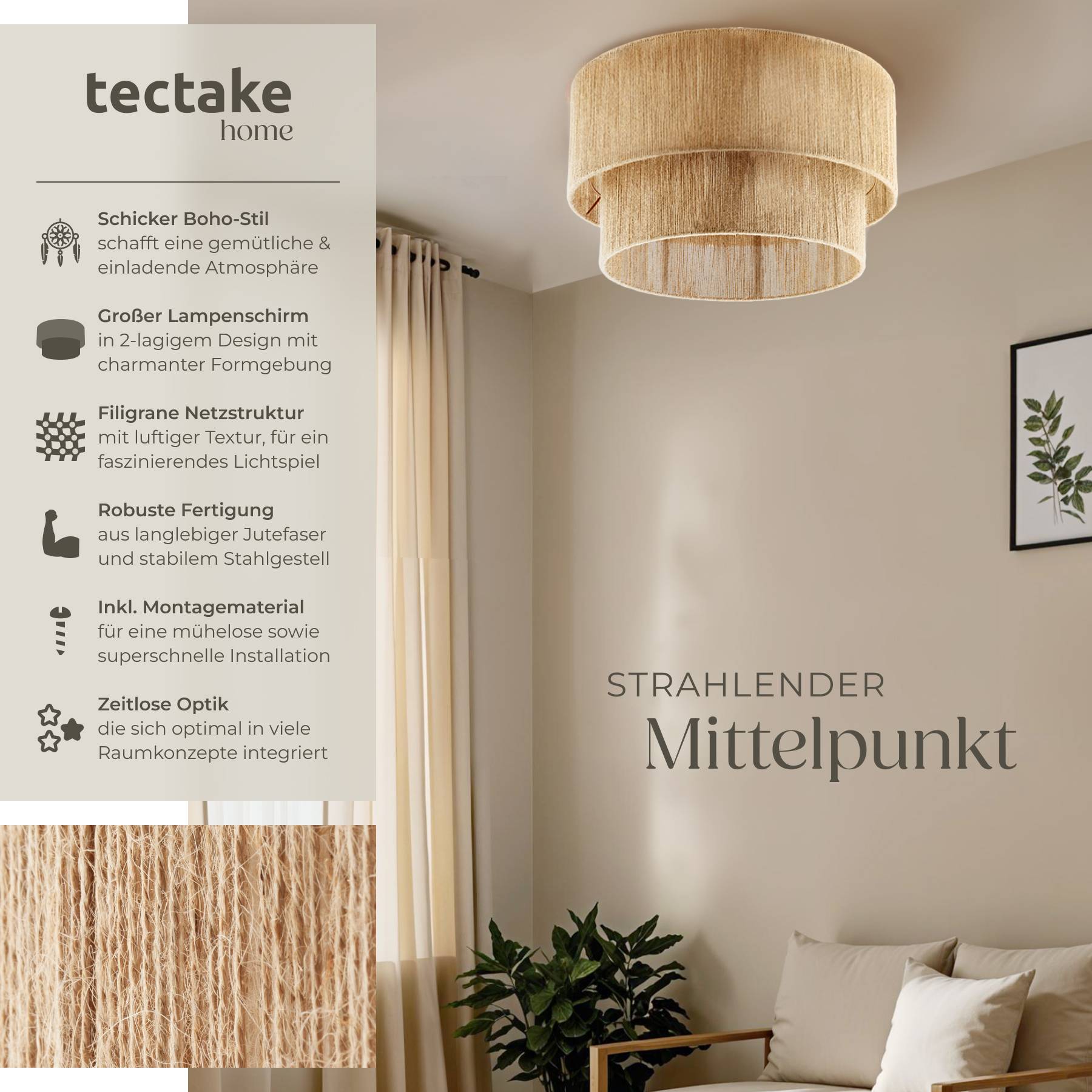 Deckenleuchte  Lignea Lux aus Jute