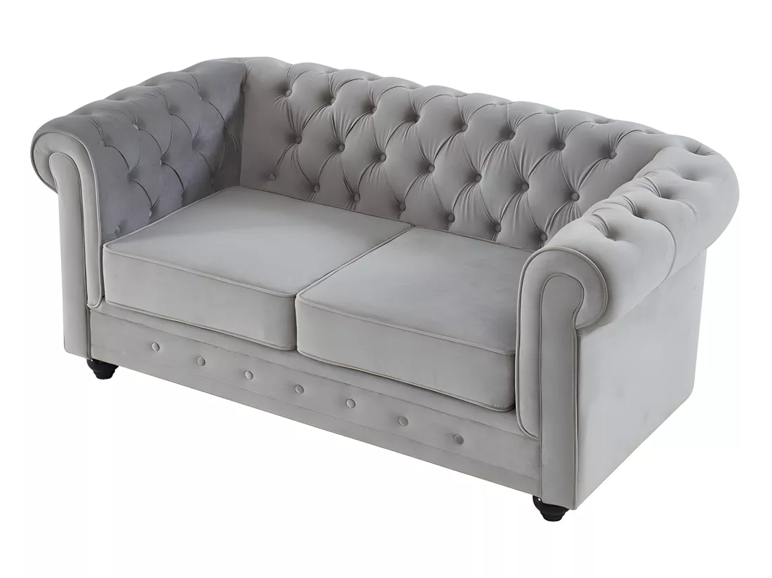 Canapés 3 places et 2 places CHESTERFIELD - Velours gris clair