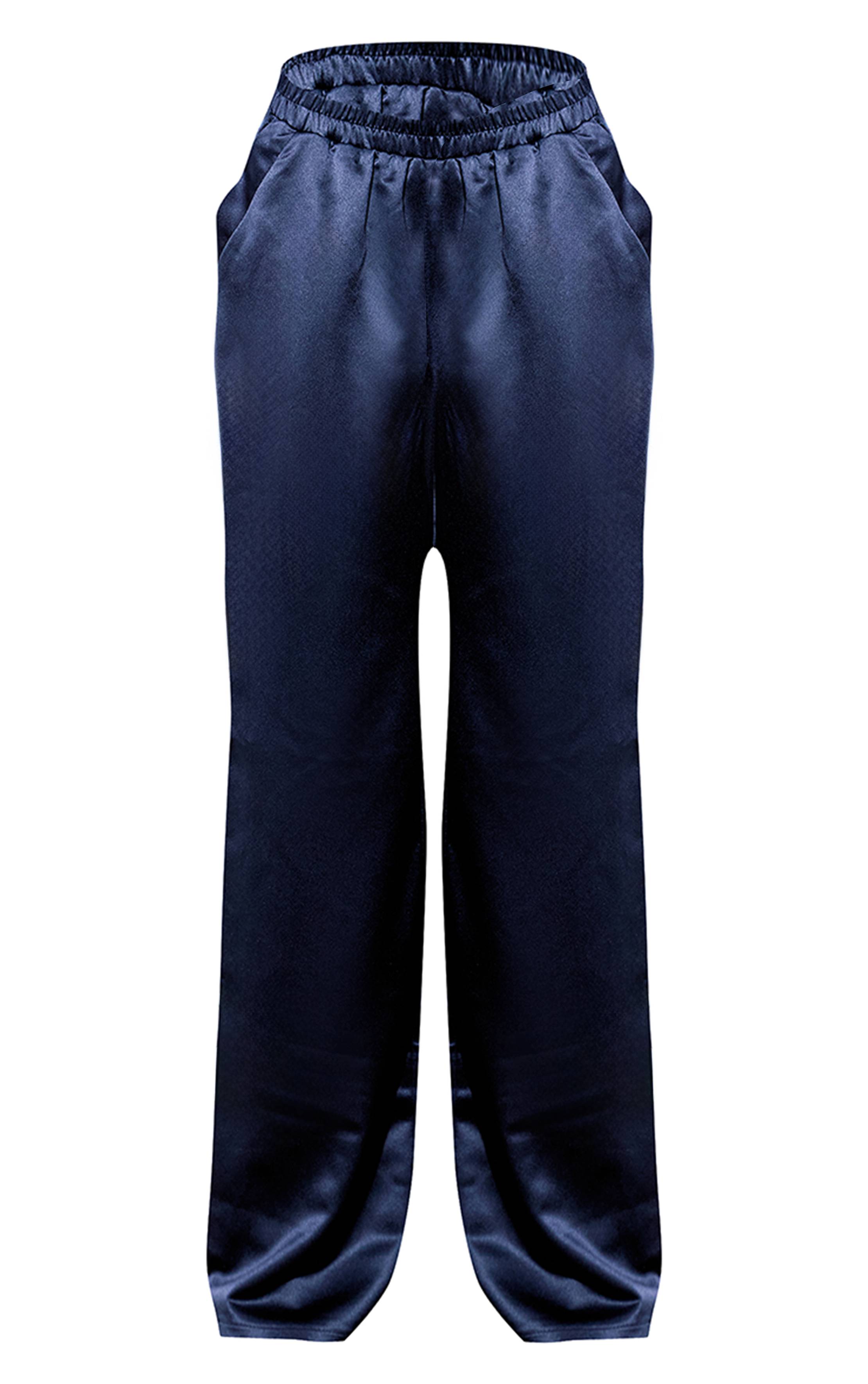 Bleu Marine Pantalon Large En Satin