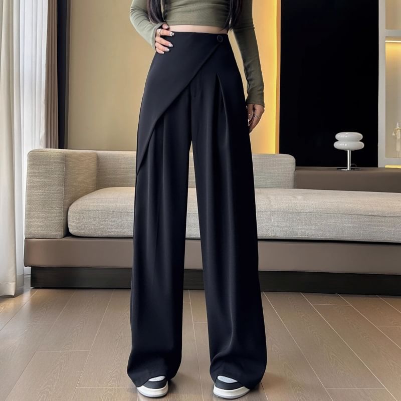 Hanji - Hoge taille effen asymmetrische wijde broek
