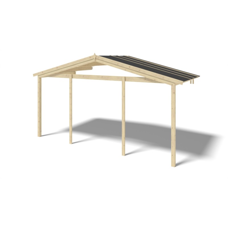 Abri de jardin en bois - 5x5 m - 35 m2 + terrasse avec balustrade et avant-toit en bois