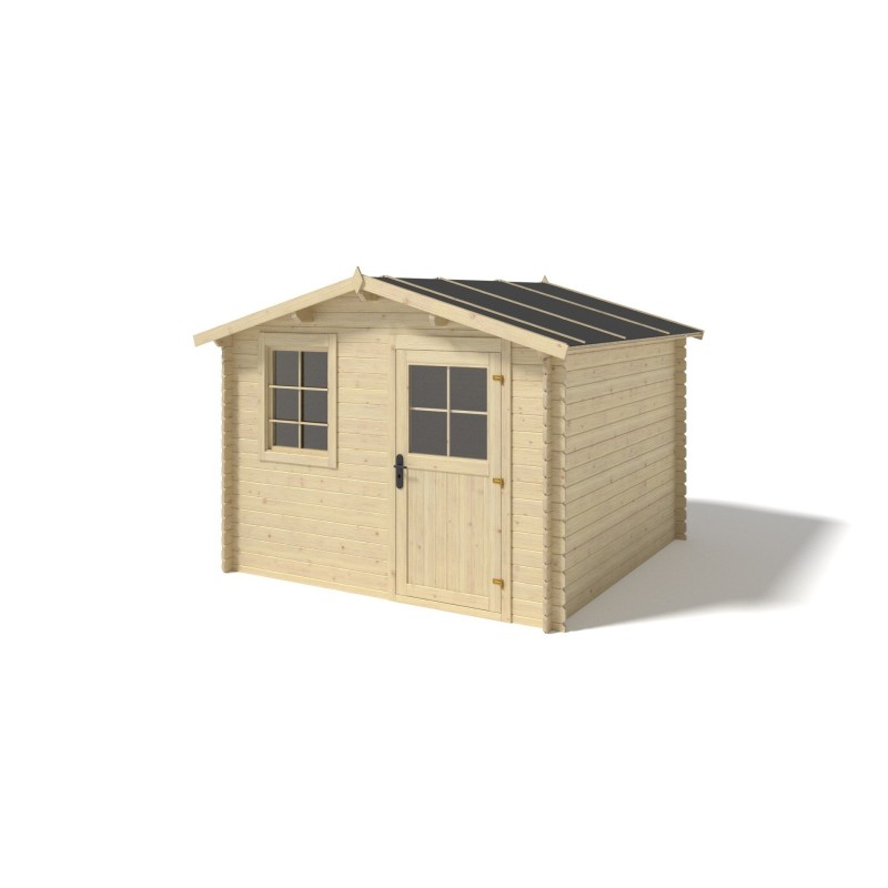 Abri de jardin en bois - 3x2 m - 15 m2 + terrasse avec balustrade et avant-toit en bois