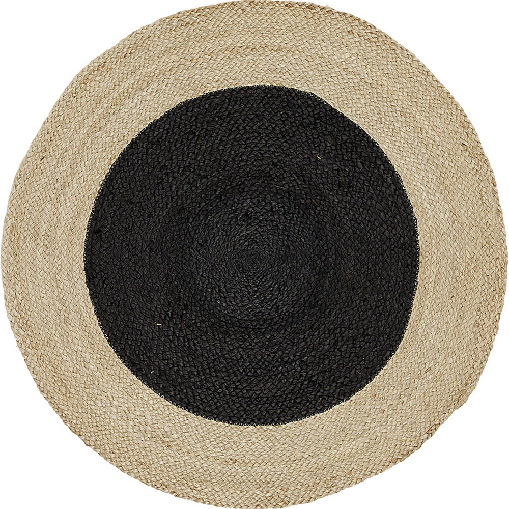 Tapis rond jute intérieur noir contour naturel