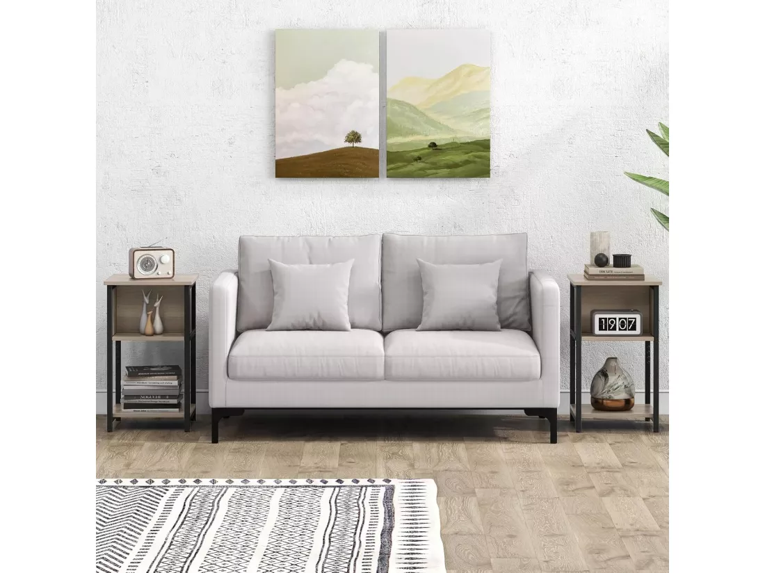 Table de Chevet, Table d'Appoint Compacte 3 Niveaux, 2 Compartiments, Table de Nuit Étroite pour Petits Espaces, Chambre à Coucher, Salon, 34 x 30 x 58,5 cm (2)