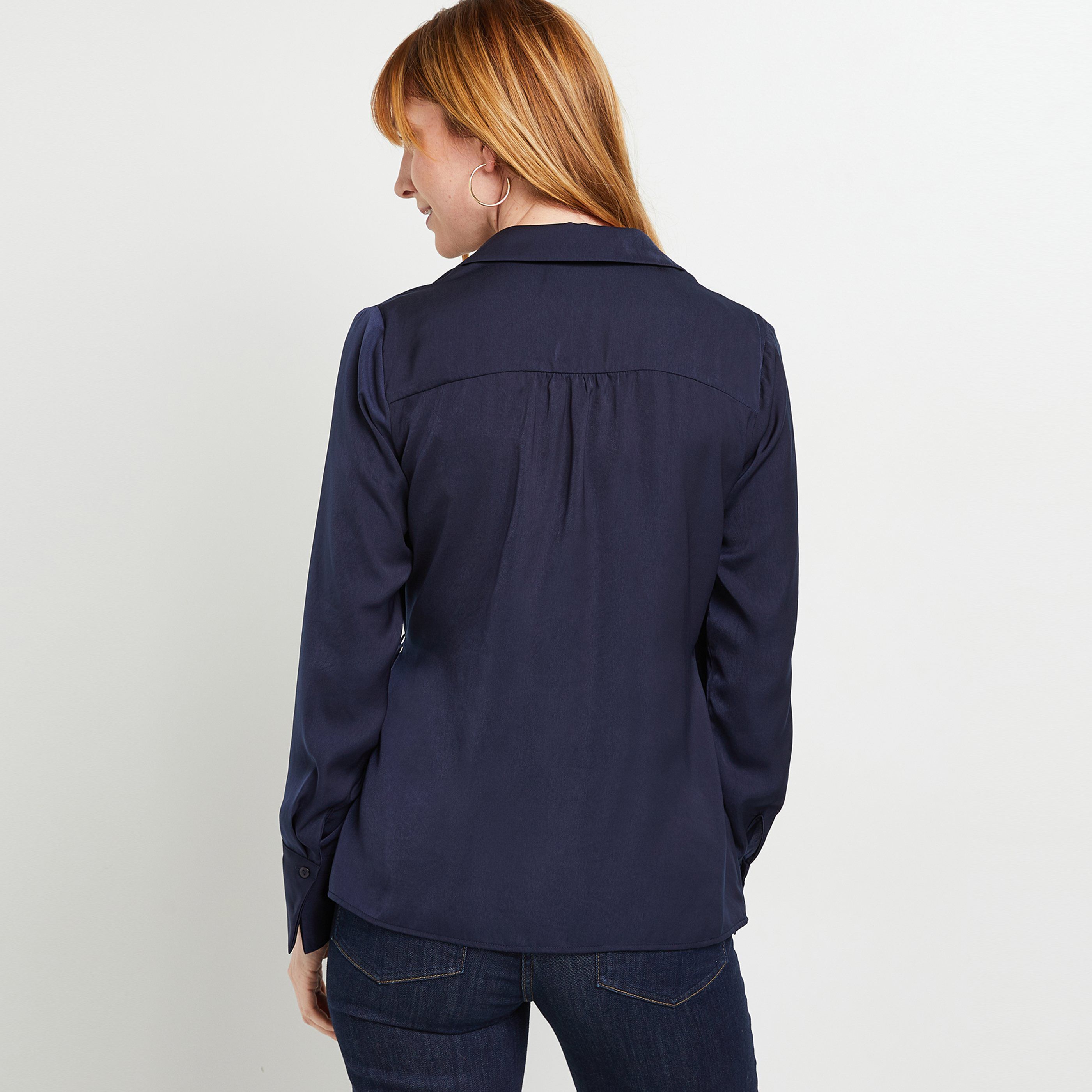 Blouse cache coeur satin femme - MARINE