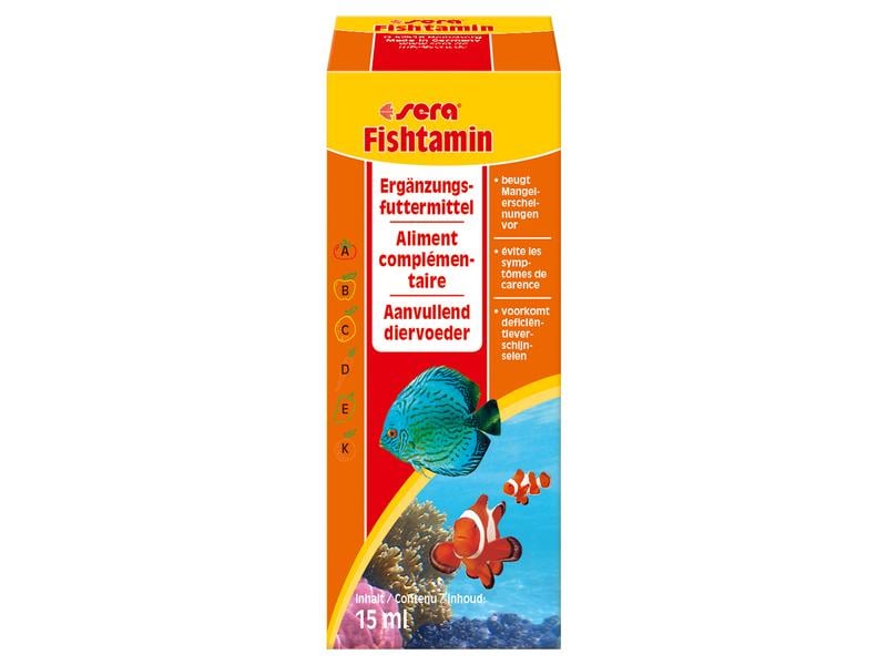 sera Ergänzungsfutter Fishtamin, 15 ml Ergänzungsfuttermittel für alle Zierfische, alle Süsswasserfische, alle Meerwasserfische