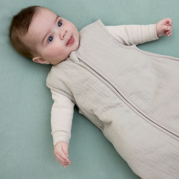 Uni baby slaapzak gevoerd - pre-washed hydrofiel - greige - 70cm