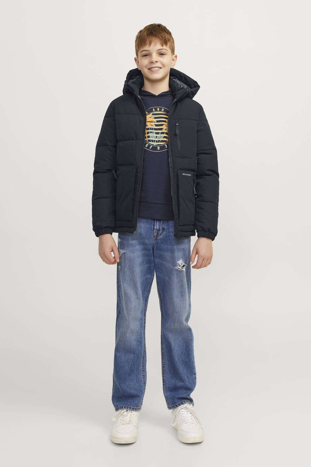 JACK & JONES gewatteerde winterjas JJEOTTO donkerblauw