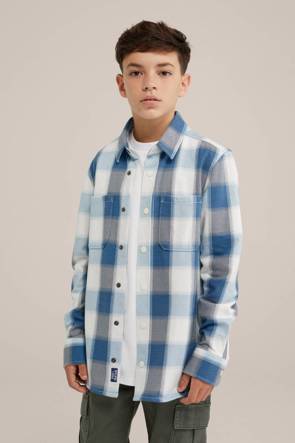 WE Fashion geruit overhemd blauw/wit/grijs