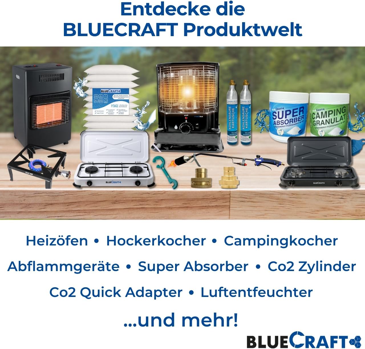 Bluecraft Gas-Ofen Heizofen in PREMIUM QUALITÄT Gasheizer für INNENRÄUME Infrarot Heizstrahler Notofen 4,2 kW | Camping-Heizung mit Haushaltsregler, Gasschlauch, Gasflaschenschlüssel, Lecksuchspray