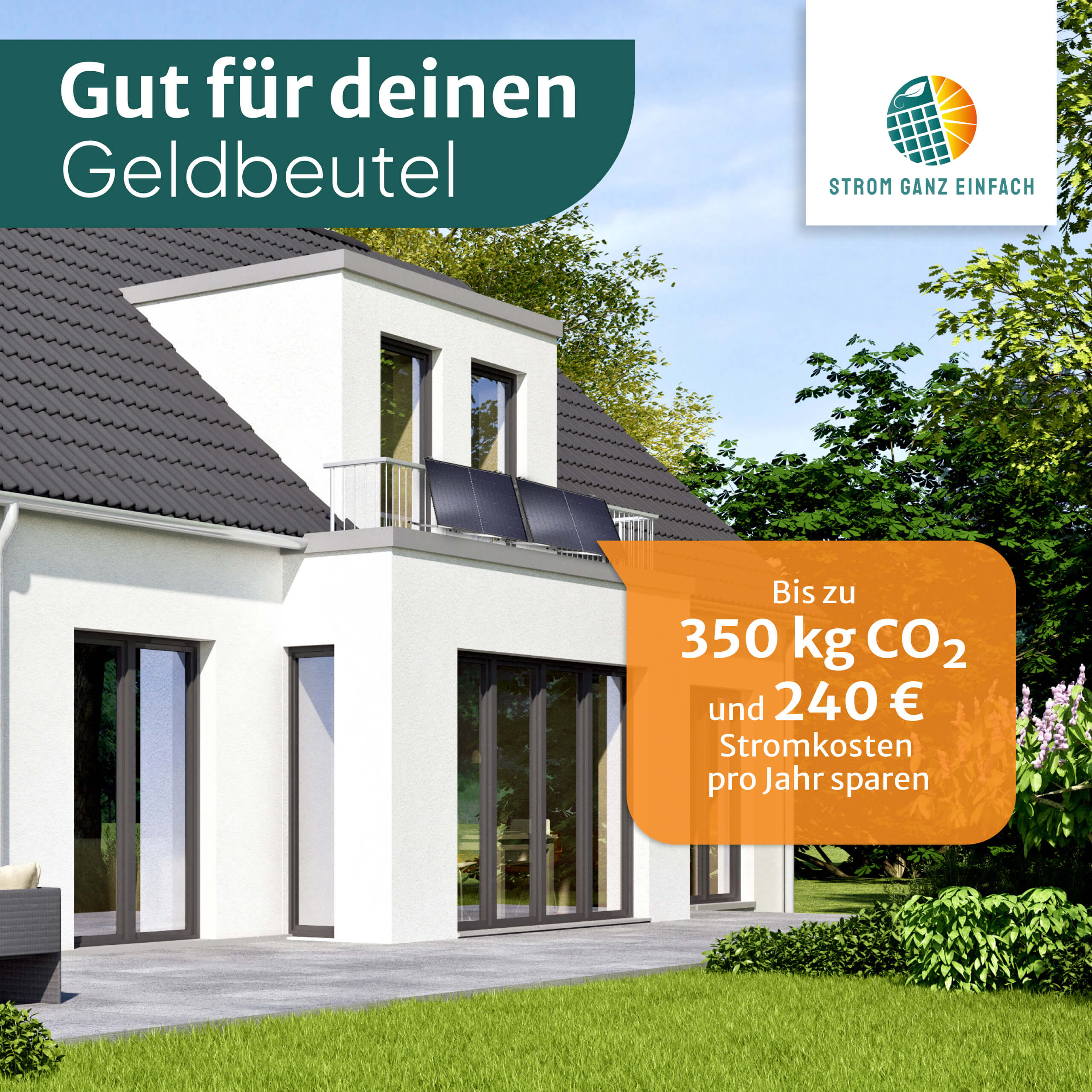 STROMGANZEINFACH 2x440W inkl. 1kWh Asgoft Batterie Speicher mit Flachdach-Halterung