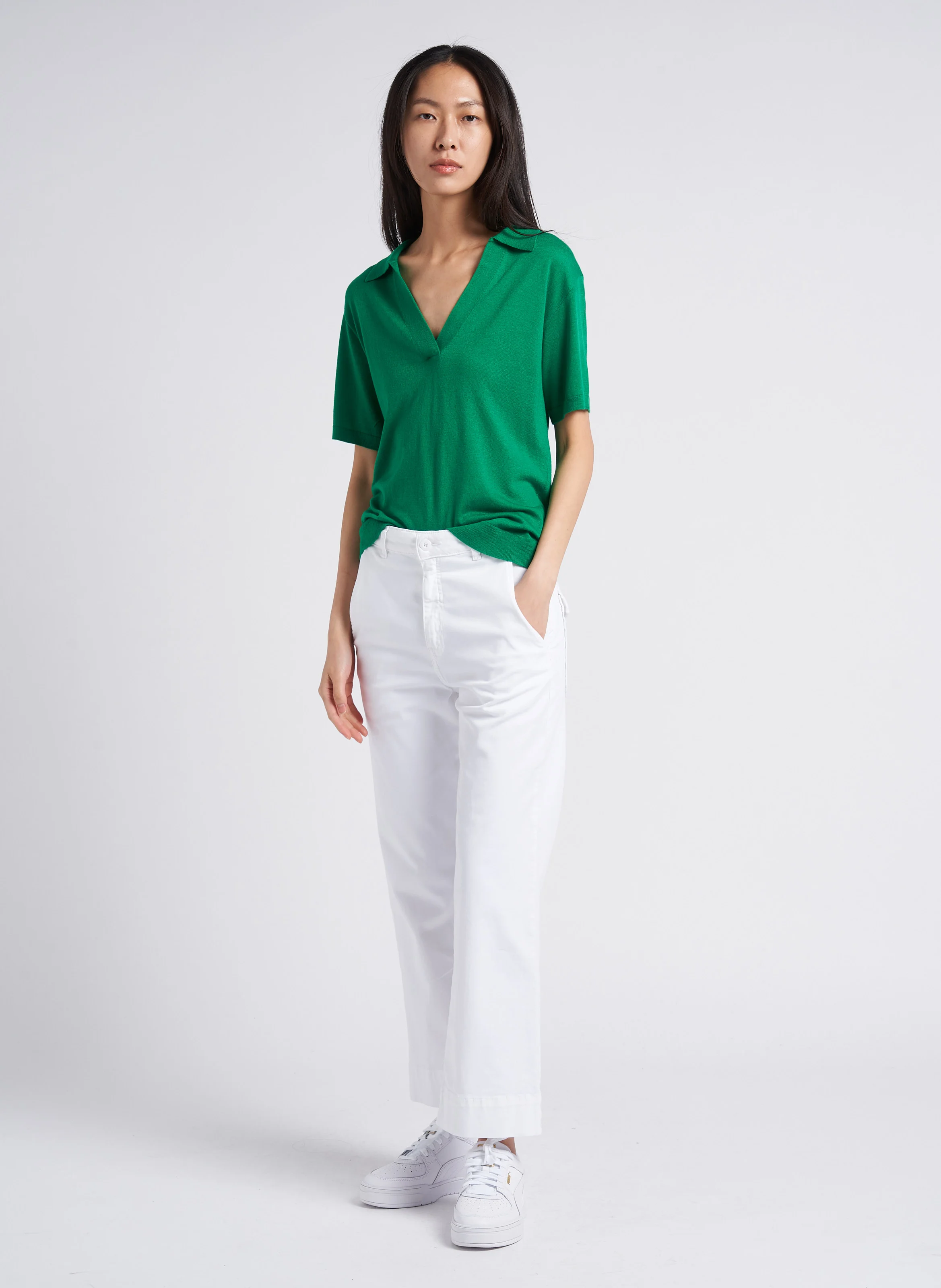 PALTROW - Pantalon 7/8 ème taille haute en coton | Blanc