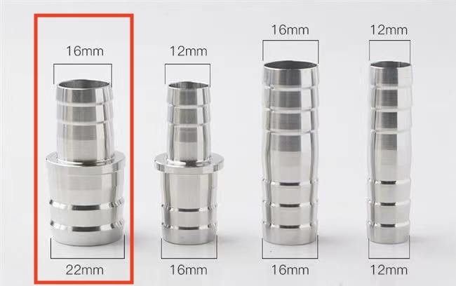 RVS slangpilaar verloop koppelstuk voor slang 16-22 mm naar 22-26 mm